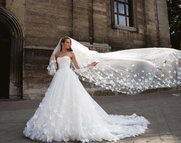 White butterflies wedding dress